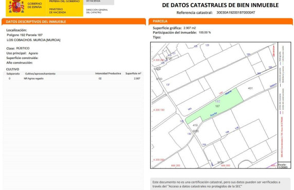 For Sale - Fincas y solares - Murcia - Polígono 192 Parcela 187 LOS COBACHOS. MURCIA (MU