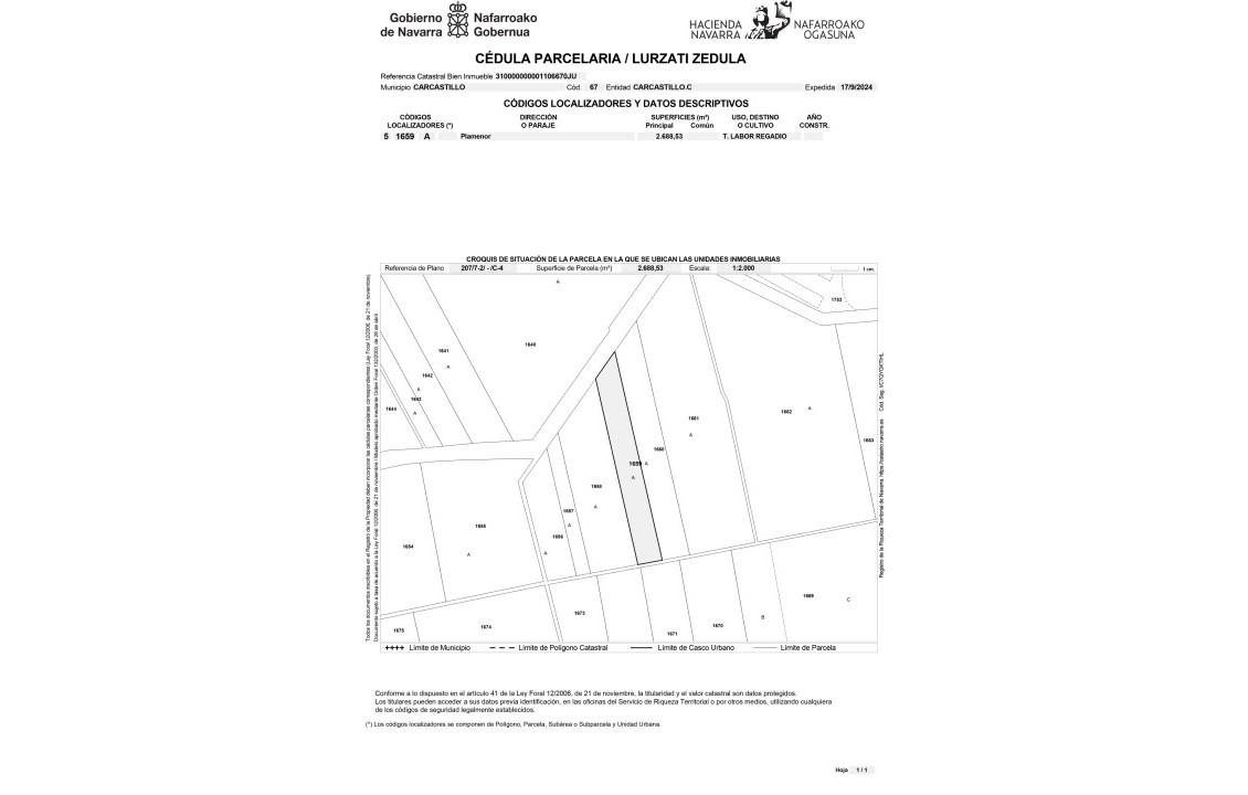 For Sale - Fincas y solares - Carcastillo - PARAJE PLAMENOR