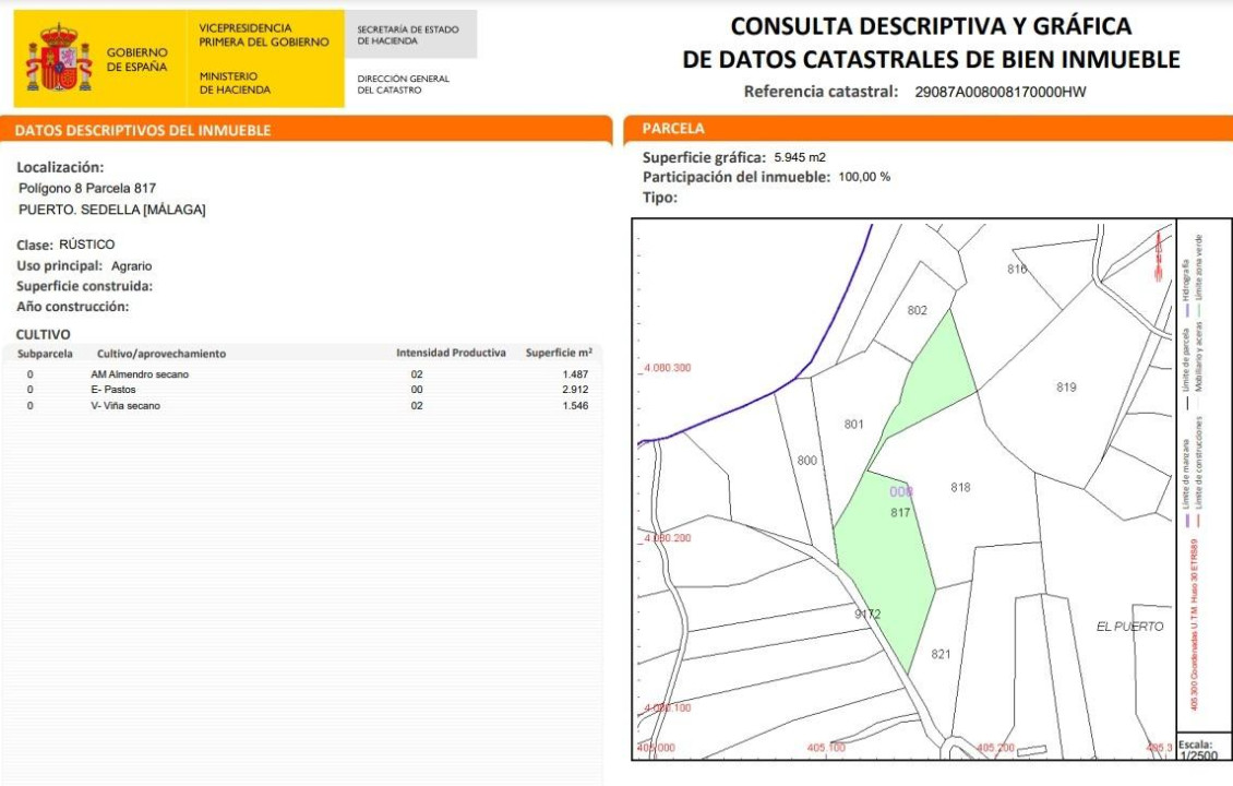 For Sale - Fincas y solares - Sedella - Polígono 8 Parcela 817 PUERTO. SEDELLA (MÁLAGA)